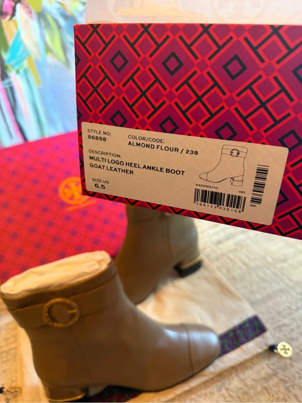 Tory Burch Multi Logo Ankle Booties with Gold Buckle